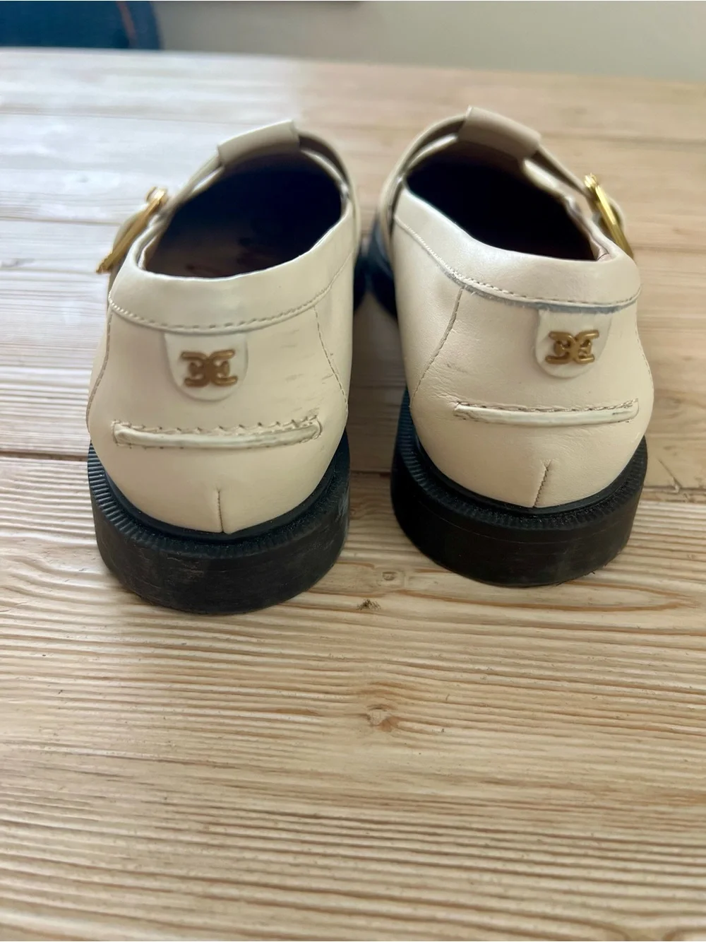 Sam Edelman Elaina Ivory Leather Buckle Loafers Size 7